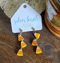 Load image into Gallery viewer, Autumn Candy Corn Trio Dangle Earrings
