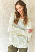 ADORA LA - CESW3467 - RAW EDGE LIGHTWEIGHT FLORAL SWEATER: L / GREEN