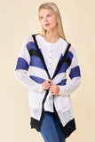 Doe and Rae - Multi Stripe Hoodie Cardigan - 10138J: L / Navy/Sunlight