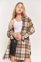 ADORA LA - CEJ2587A - BUTTON DOWN PLAID SHACKET: L / PINK