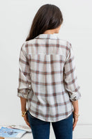 Blu Pepper - PLAID BUTTONED WRAP WOVEN TOP: IVORY MULTI