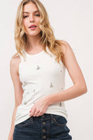 AND THE WHY - ATW15555 - Strawberry Embroidered Tank Top: L / White