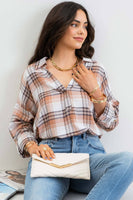 Blu Pepper - COLLARED PLAID SPLIT NECK TOP: DUSTY GREEN MULTI