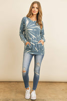 Perfect Peach - PPT2093-KANGAROO POCKET TIE DYE LONG SLEEVE TOP: S / BLACK