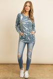 Perfect Peach - PPT2093-KANGAROO POCKET TIE DYE LONG SLEEVE TOP: S / TEAL