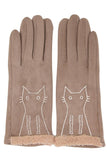 Embroidery cat solid smart touch gloves: Pink