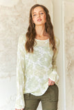 ADORA LA - CESW3467 - RAW EDGE LIGHTWEIGHT FLORAL SWEATER: L / GREEN