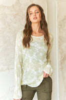 ADORA LA - CESW3467 - RAW EDGE LIGHTWEIGHT FLORAL SWEATER: S / GREEN