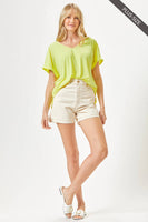 Dear Scarlett - PLUS SIZE Easy Basic Wrinkle Free Top With V Neckline: Neon Yellow / 2X