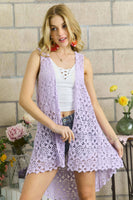 ADORA LA - CEJ2143A - CROCHET HI-LOW VEST CARDIGAN: S/M / WHITE