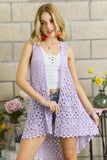 ADORA LA - CEJ2143A - CROCHET HI-LOW VEST CARDIGAN: M/L / WHITE