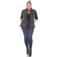 Plus Size Zip up sherpa vest: 1X / Sheep Grey