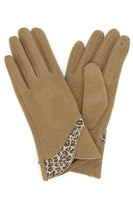 Leopard Pattern Print Trim Gloves: Dusky Blue