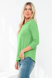 Perfect Peach - YMT20073V-3/4 SLEEVE ROUND HEM SOLID TOP: S / Green Light