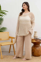 Blu Pepper - PLUS OVERSIZED SHEER CROCHET PULLOVER: NATURAL