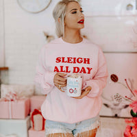 Sleigh All Day Christmas Pink Sweatshirt: X-Large