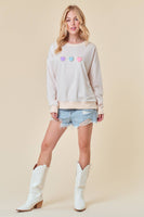 Doe and Rae - HEART CHENILLE PATCH LONG SLEEVE SWEATSHIRT - 44236T-1: L / VANILLA