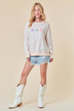 Doe and Rae - HEART CHENILLE PATCH LONG SLEEVE SWEATSHIRT - 44236T-1: M / VANILLA