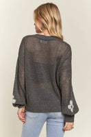 ADORA LA - CESW3607 - LIGHTWEIGHT FLORAL SWEATER CARDIGAN: S / CHARCOAL