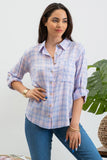 Blu Pepper - PLAID COLLARED BUTTON DOWN ROLL-UP SLEEVE  SHIRT: IVORY MULTI