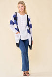 Doe and Rae - Multi Stripe Hoodie Cardigan - 10138J: L / Navy/Sunlight