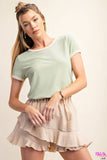 Kori - PLUS CASUAL SUPER STRETCH RIBBED FABRIC RINGER TOP: LIME / XL