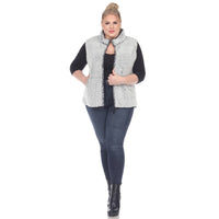 Plus Size Zip up sherpa vest: 3X / Sheep Grey