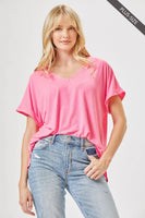 Dear Scarlett - PLUS SIZE Easy Basic Wrinkle Free Top With V Neckline: Neon Yellow / 3X