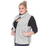 Plus Size Zip up sherpa vest: 1X / Sheep Grey