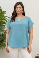 Blu Pepper - PLUS  BUTTON FRONT SHORT SLEEVE WOVEN TOP: ORANGE