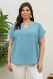 Blu Pepper - PLUS  BUTTON FRONT SHORT SLEEVE WOVEN TOP: ORANGE