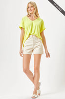 Dear Scarlett - PLUS SIZE Easy Basic Wrinkle Free Top With V Neckline: Neon Yellow / 3X