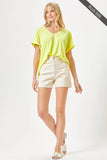 Dear Scarlett - PLUS SIZE Easy Basic Wrinkle Free Top With V Neckline: Neon Yellow / 2X