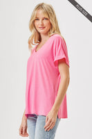 Dear Scarlett - PLUS SIZE Easy Basic Wrinkle Free Top With V Neckline: Neon Yellow / 3X