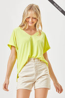 Dear Scarlett - PLUS SIZE Easy Basic Wrinkle Free Top With V Neckline: Neon Yellow / 3X