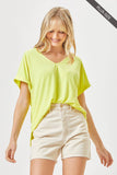 Dear Scarlett - PLUS SIZE Easy Basic Wrinkle Free Top With V Neckline: Neon Yellow / 2X