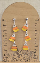 Load image into Gallery viewer, Autumn Candy Corn Trio Dangle Earrings
