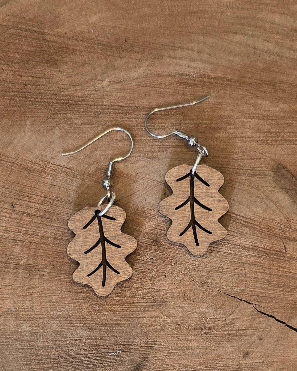 Oak Leaf Wood Earrings