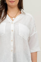 Blu Pepper - PLUS GAUZE SHORT SLEEVE BUTTON DOWN SHIRT: WHITE