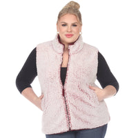 Plus Size Zip up sherpa vest: 1X / Black