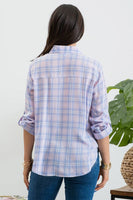 Blu Pepper - PLAID COLLARED BUTTON DOWN ROLL-UP SLEEVE  SHIRT: IVORY MULTI