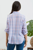 Blu Pepper - PLAID COLLARED BUTTON DOWN ROLL-UP SLEEVE  SHIRT: IVORY MULTI