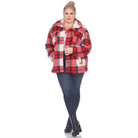 Plus Size Plaid Shacket: 2X / Coffee/White