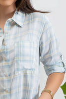 Blu Pepper - PLAID COLLARED BUTTON DOWN ROLL-UP SLEEVE  SHIRT: IVORY MULTI