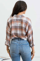 Blu Pepper - COLLARED PLAID SPLIT NECK TOP: DUSTY GREEN MULTI