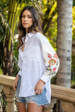 anniewear - EMBROIDERED SLEEVE BUTTON DOWN LOOSE FIT SHIRT_AT1765: M / OFF WHITE