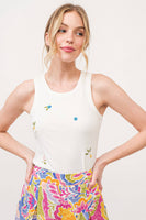 AND THE WHY - ATW15559 - Ice-cream Embroidered Tank Top: S / White