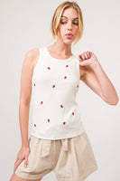 AND THE WHY - ATW15555 - Strawberry Embroidered Tank Top: L / White