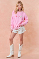 Doe and Rae - HEART CHENILLE PATCH LONG SLEEVE SWEATSHIRT - 44236T-1: L / VANILLA