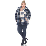 Plus Size Plaid Shacket: 2X / Coffee/White